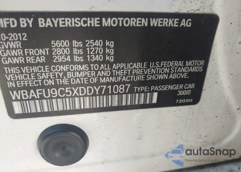2013 BMW 550I xDrive from USA, damaged, VIN WBAFU9C5XDDY71087